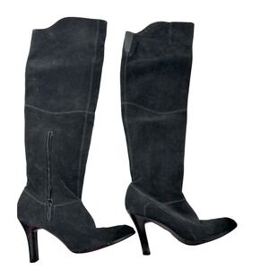 Linea Roma Womens  Black Suede Stiletto Boots Size 6M Side Zip‎